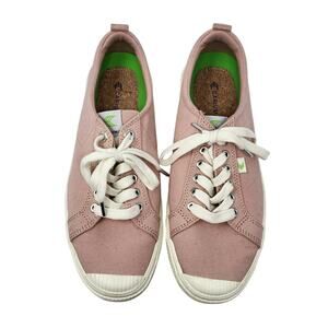Caruima Pink Canvas Low-Top Sneakers White Accents Cork Soles Shoe Size 9.5